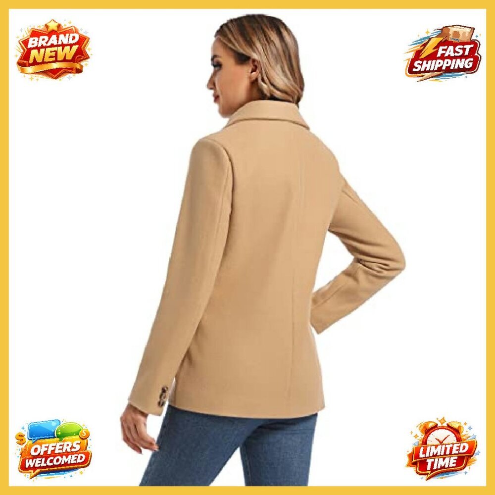 Wool Blend Blazer Notch Lapel Two Button Business Casual Chic Classic - Picture 6 of 6